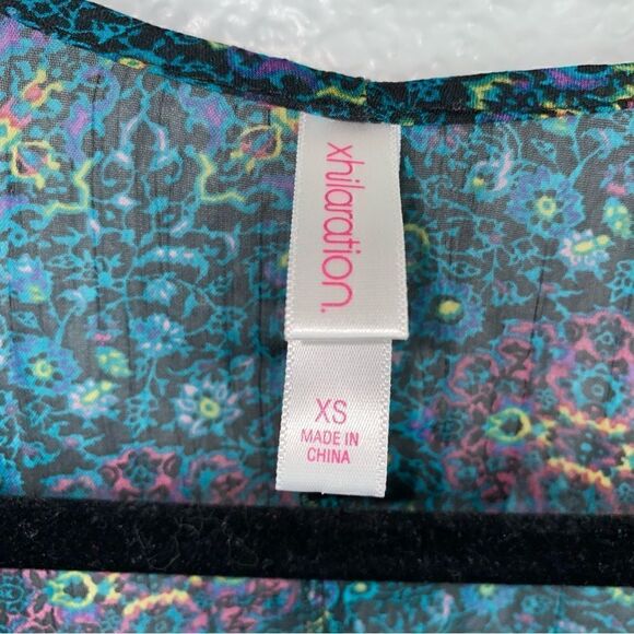 Xhilaration Womens Floral Print Open Front 3/4 Sleeve Kimono Cardigan Blue XS - Picture 5 of 5